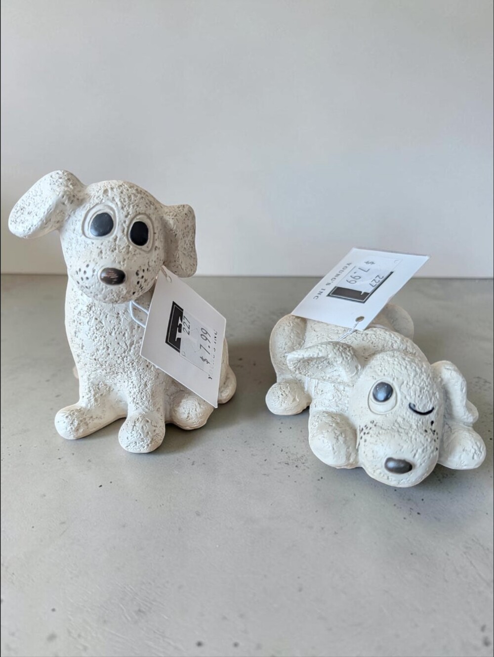 Young's Inc. Whimsical Puppy Dog Figurines Set of 2 Sitting & Lying Down